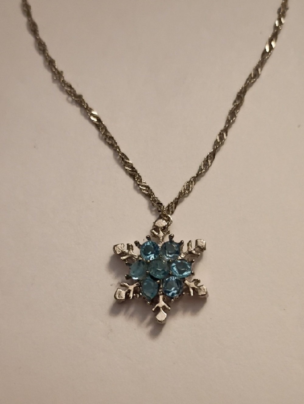 Clearance Silver Snowflake Pendant Necklace with Blue Crystals